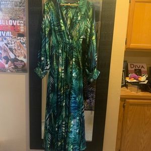 Green tropical pattern long dress